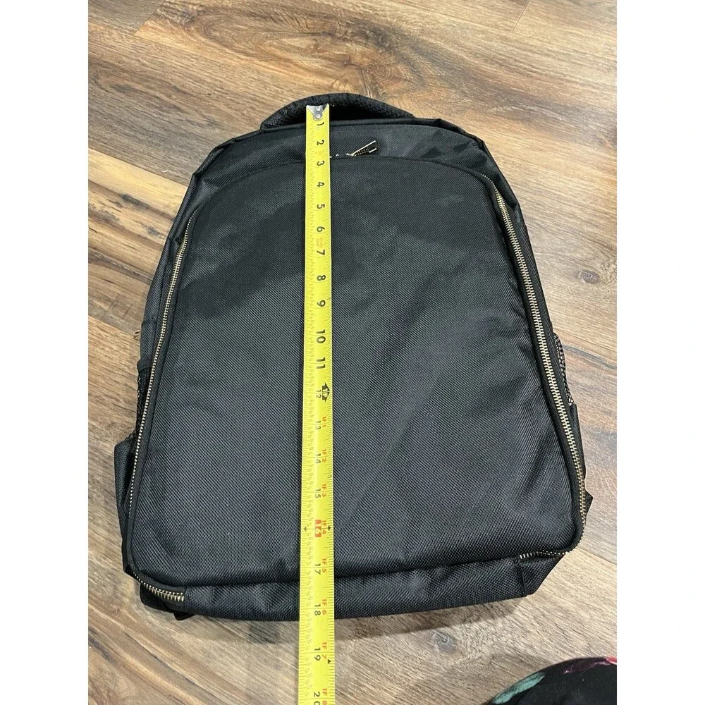 Black Laptop Backpack Travel Work School Bag Gold Zippers Padded Straps 18x13